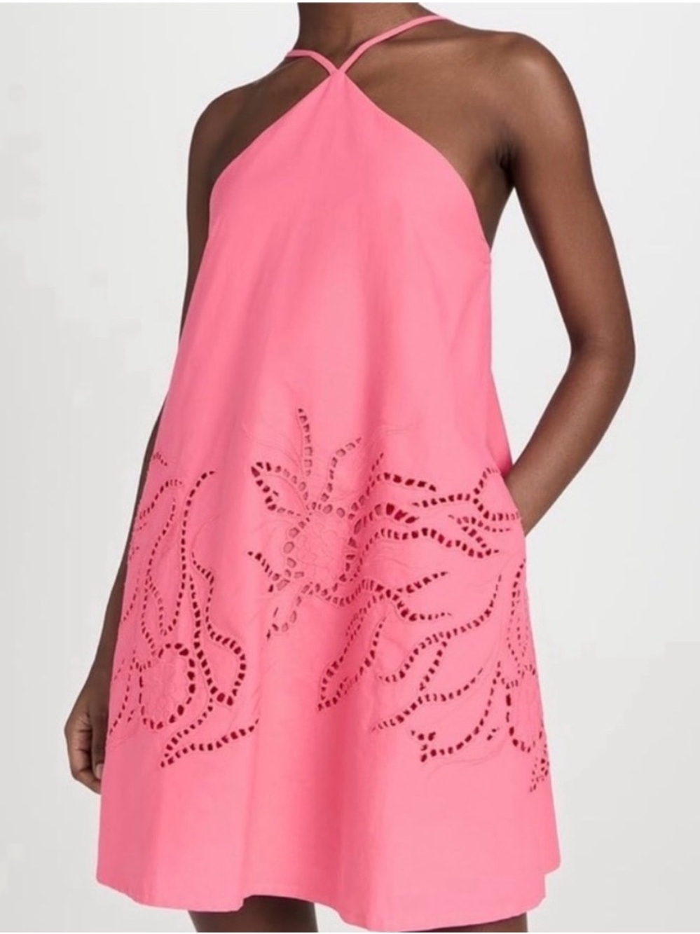MINKPINK Coral Pink Halter Eyelet A-Line Mini Dress